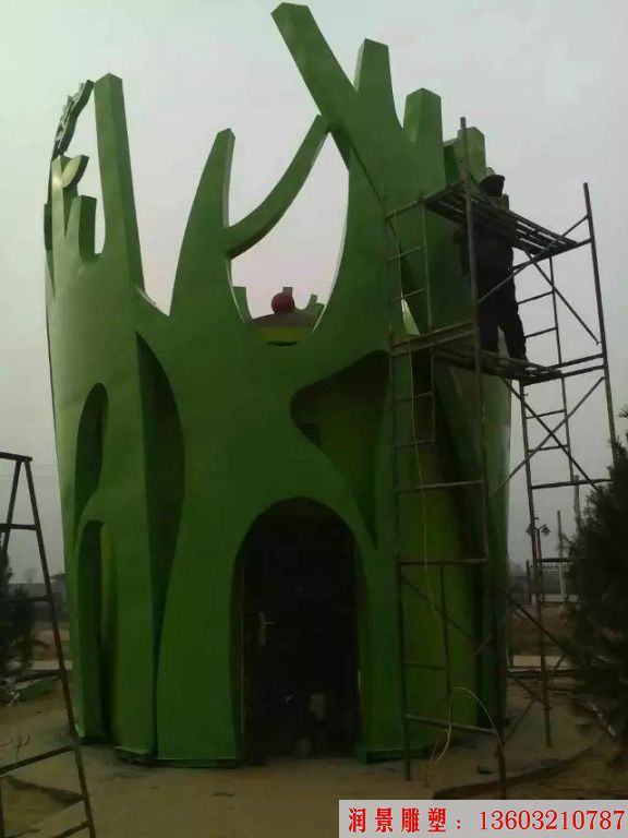 不銹鋼雕刻樹林雕塑，綠樹林假景雕塑4